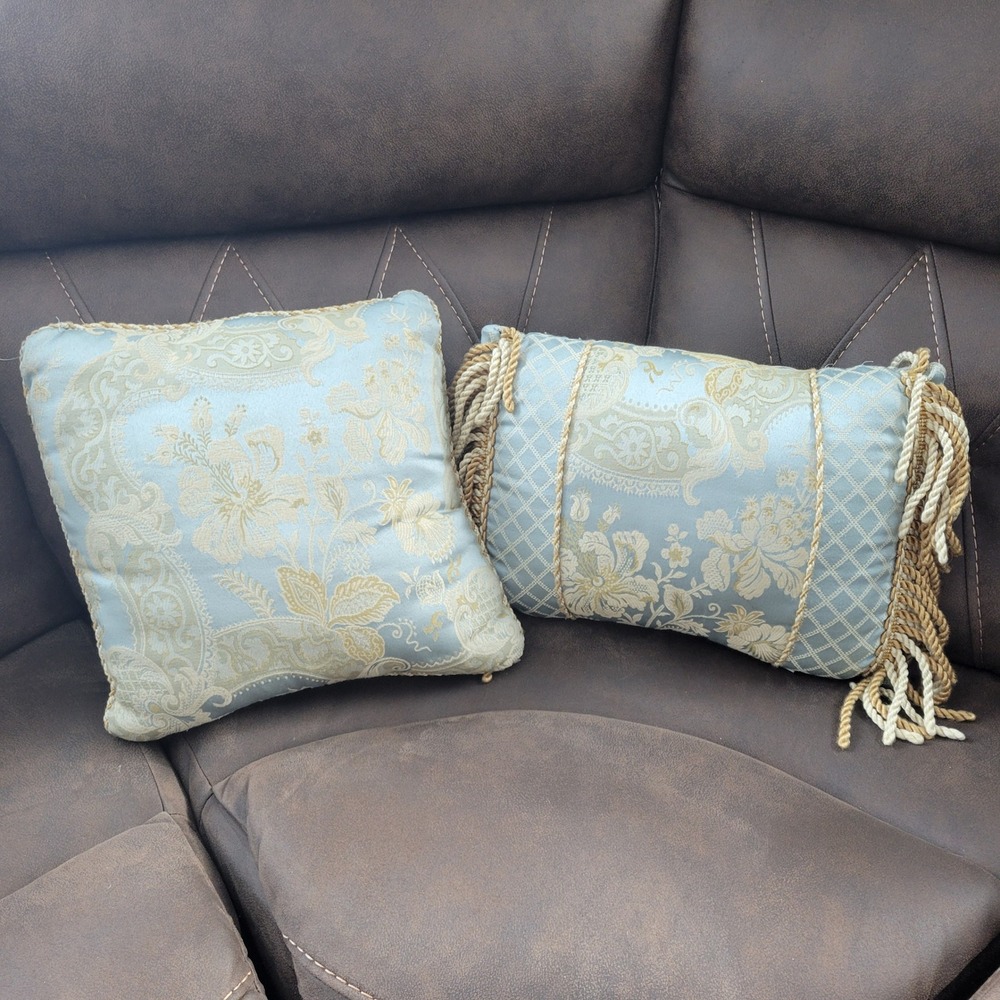 Croscill‎ Napoleon Boudoir Blue Gold Decor Throw Pillows Braided Fringe USA VTG